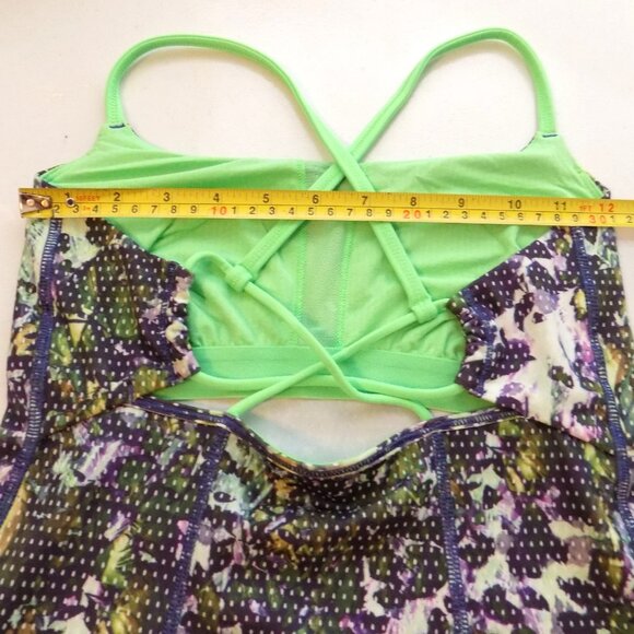 LULULEMON Dancing Warrior Tank Bra Sz 4 Purple Green Strappy Back Fitted VTG - Picture 4 of 6